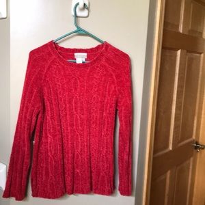 Coldwater Creek Plush Pullover Sweater, Size Small, Tomato Red